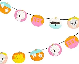 Talking Tables Happy Halloween Party Decorations - 3m Paper Garland with Cute Pumpkins Bats Skulls | Orange Bunting Hanging Banner