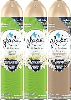 Glade Aerosol 2 x Jasmine & 1 x Sheer Vanilla Embrace Air Freshener, Refresh Every Room In Your Home, 3 x 300ml