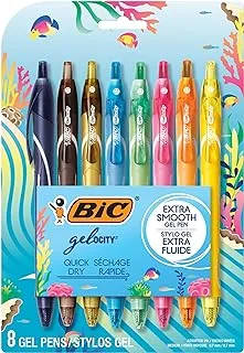 BIC Gel-ocity Quick Dry Fashion Gel Pens, Medium Point (0.7mm), Assorted Colors, Retractable Gel Pens with Comfortable Full Grip, 8-Count Pack