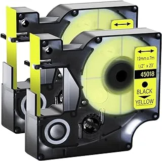 Melfi™ 2Pcs Compatible Laminated Label Refill Replacement for DYMO D1 Standard Label Tapes 45018 S0720580 12mm x 7m, Refill for Label Manager LM160 280 260P 210D(Black on Yellow)