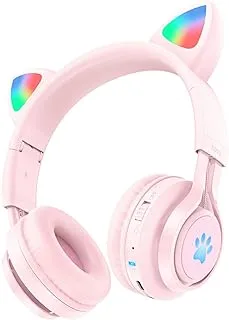 Hoco W39 - Cat Ear kids Wireless Bluetooth Headphones, Bluetooth V5.3, Use Time: Up To 12 Hours, Standby Time: Up To 120 Hours, Support AUX Mode, Compatible Mobile Phones And Tablets - Pink