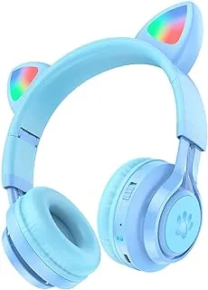 Hoco W39 - Cat Ear Kids Wireless Bluetooth Headphones، Bluetooth V5.3، وقت الاستخدام: حتى 12 ساعة ، وقت الاستعداد: حتى 120 ساعة ، دعم وضع AUX ، الهواتف المحمولة والأجهزة اللوحية المتوافقة - أزرق