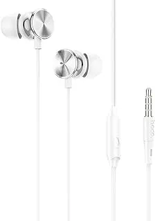 Hoco M96 Small - Platinum Universal Wire-Controlled Earphones With Microphone, Plug: 3.5mm, Length: 1.2m, Speaker: 10mm, Compabitle iPhone Samsung Xiaomi OnePlus Oppo Elegant, Silver