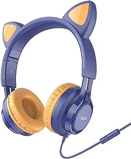 Hoco W36 - Cat Ear Kids Wired Headphones With Microphone, Plug: 3.5mm, Cable Length: 1.2m, Compatible With Mobile Phones And Tablets - Midnight Blue