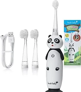 Brush Baby Brush-Baby WildOnes Kids Electric Rechargeable Toothbrush Panda, 1 Handle, 3 Brush Head, USB Charging Cable, for Ages 0-10 (Panda)