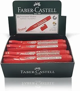 Faber Castell Chisel Tip Permanent Marker 10-Pieces, Red