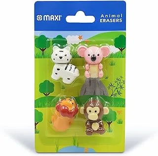 Maxi 4pc 3D Animal Eraser, 3D Mini Erasers Assorted Erasers for Birthday Party Supplies Favors, School Classroom Rewards, And Novelty Toys