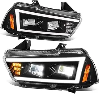 DNA MOTORING HL-HAY-042-BK Pair of LED DRL Reflector Headlights Compatible with 2011-2014 Dodge Charger, Black Housing