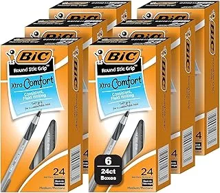 أقلام حبر جاف BIC Round Stic Xtra Comfort سوداء ، نقطة متوسطة (1.0 مم) ، عبوة 144 قطعة من الأقلام السائبة ، رقم 1 بيع أقلام حبر جاف