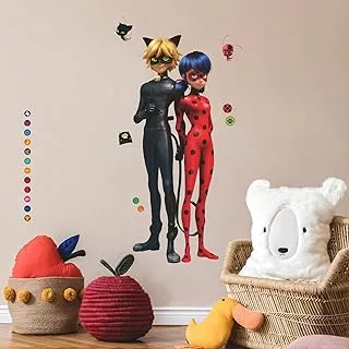 ملصقات جدارية من روم ميتس RMK5332GM Miraculous Tales of Ladybug and Cat Noir Giant Peel and Stick Sticks ، متعددة