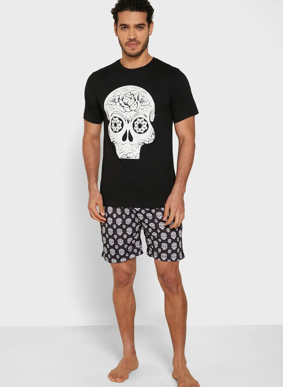 Seventy Five Skull Printed Shorts and T-Shirt Set