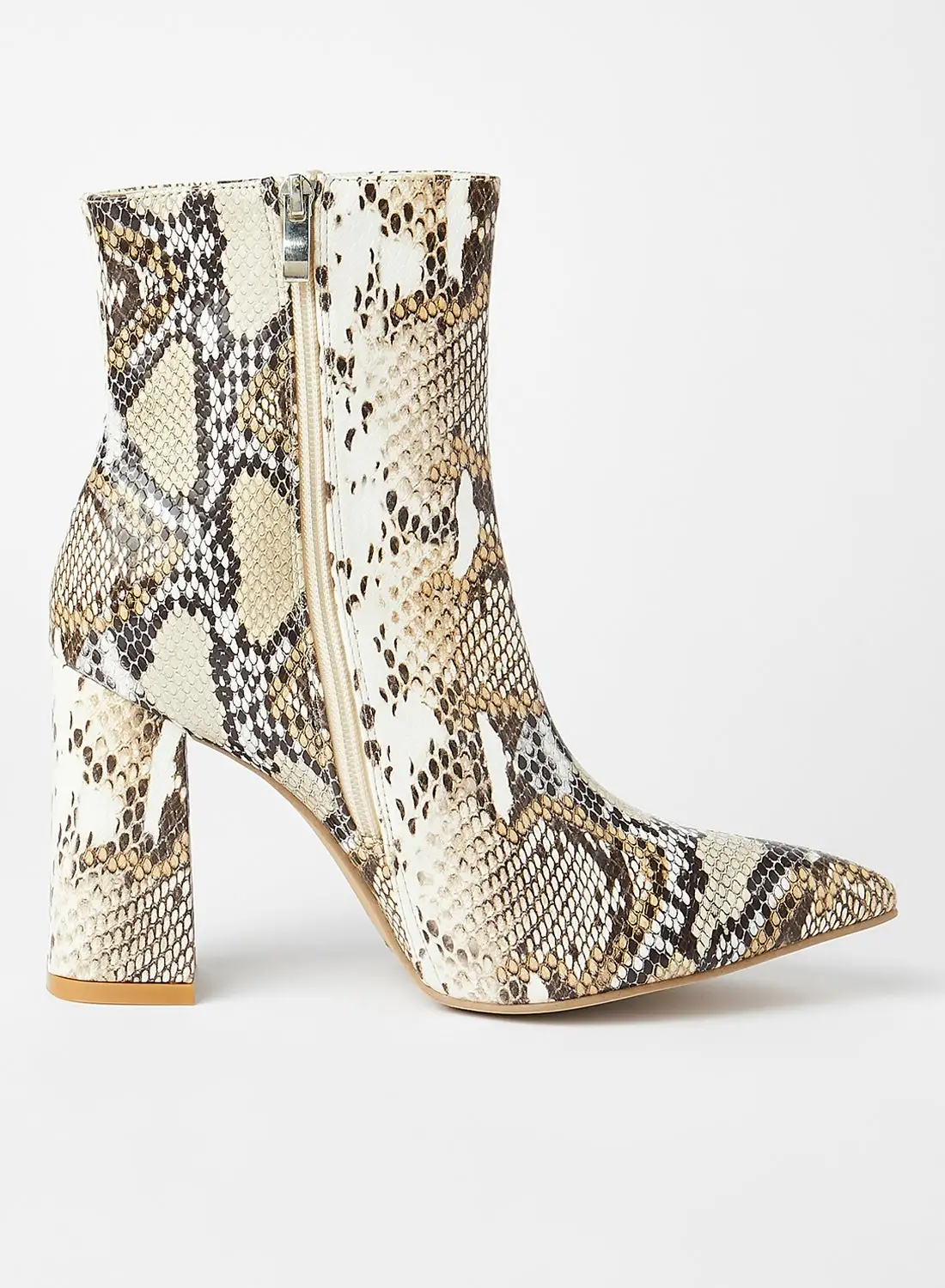 LABEL RAIL Snakeskin Print Boots Beige