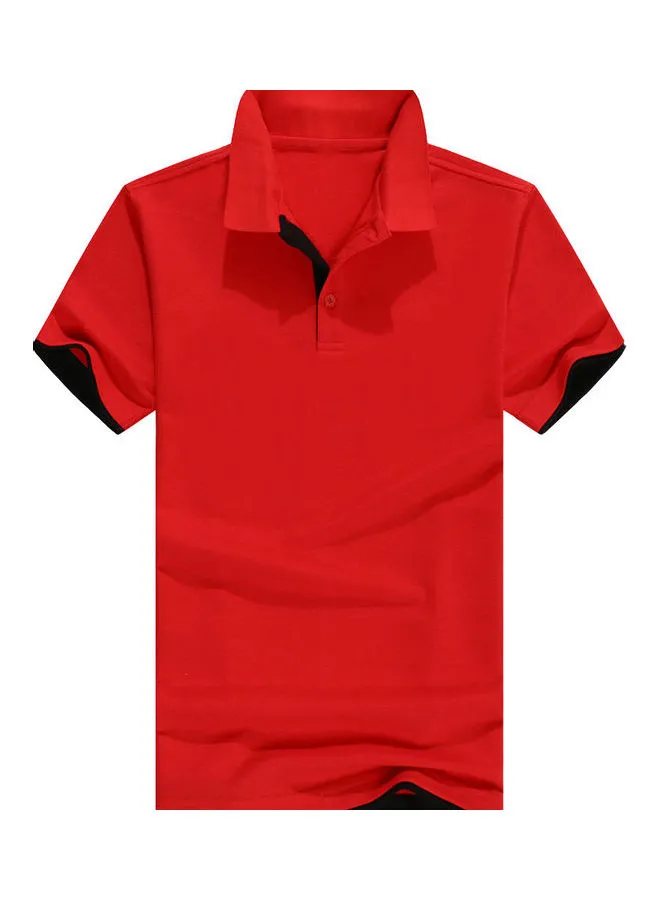 Generic Solid Pattern Casual Polo Red