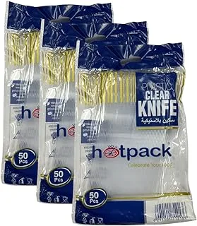 Hotpack Clear Plastic Heavy Duty Disposable Knife, 50-Pieces Pack of 3