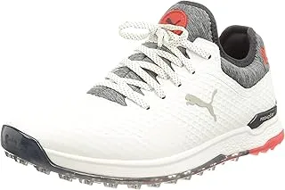 pumagolf PUMA Men's Proadapt Alphacat Golf Shoe, Puma White/Navy Blazer/High Risk Red, 7.5