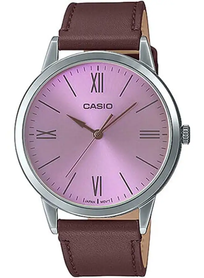 CASIO Men Watch Analog Violet Dial Leather Band MTP-E600L-5BDF