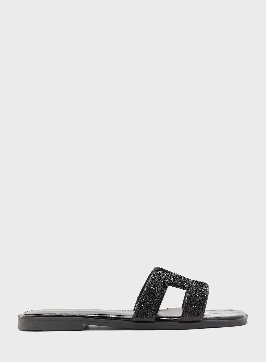 Ginger Diamante Edge Cutout Flat Sandal Black