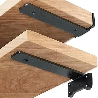 YMDparts Heavy Duty Shelf Brackets Industrial L Shelf Bracket - 0.2 Inch Thick Premium Solid Steel Shelf Supports, Black Rustic Wall Brackets for Shelves - 8 Inch Floating Shelves Hardware (6 Pack)