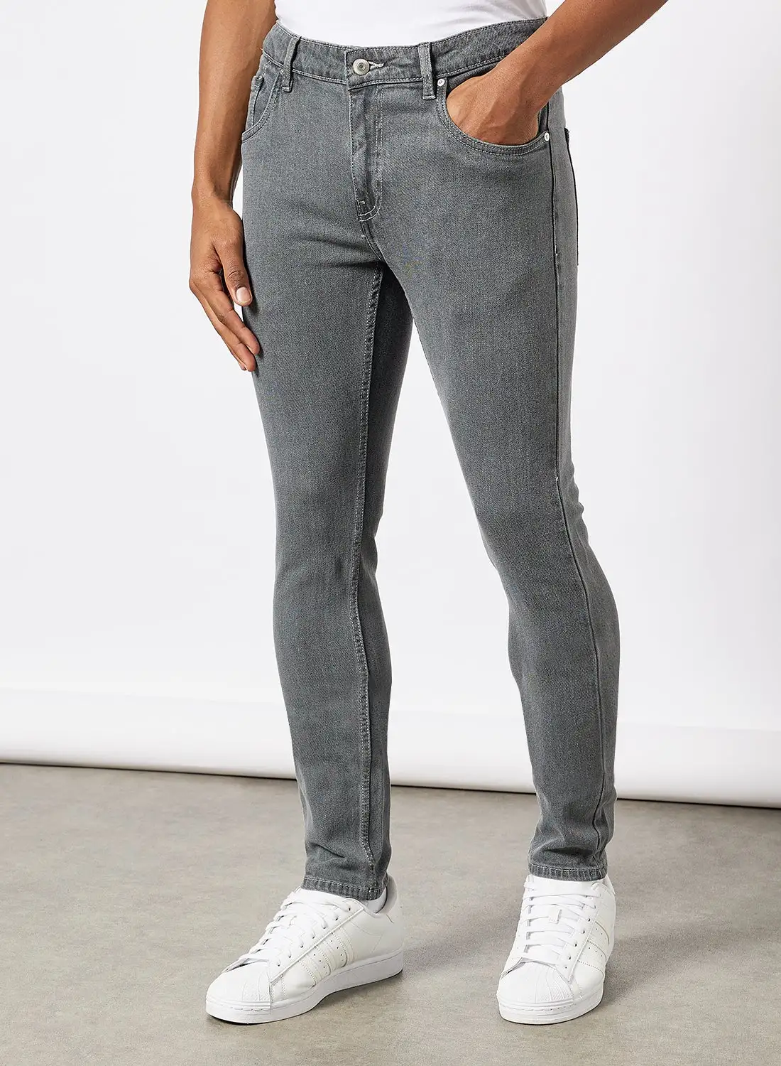 Noon East Men's Solid Jeans Grey