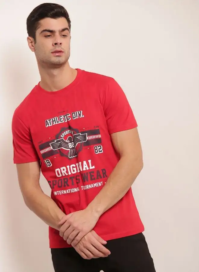 QUWA Printed Short Sleeves T-Shirt Blood Red