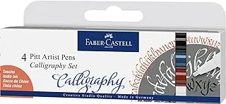 Faber-Castell Pitt Artist Pen Calligraphy India ink pen, set of 4, classic, Does not bleed through paper, Nib size C = calligraphy 2.5 mm