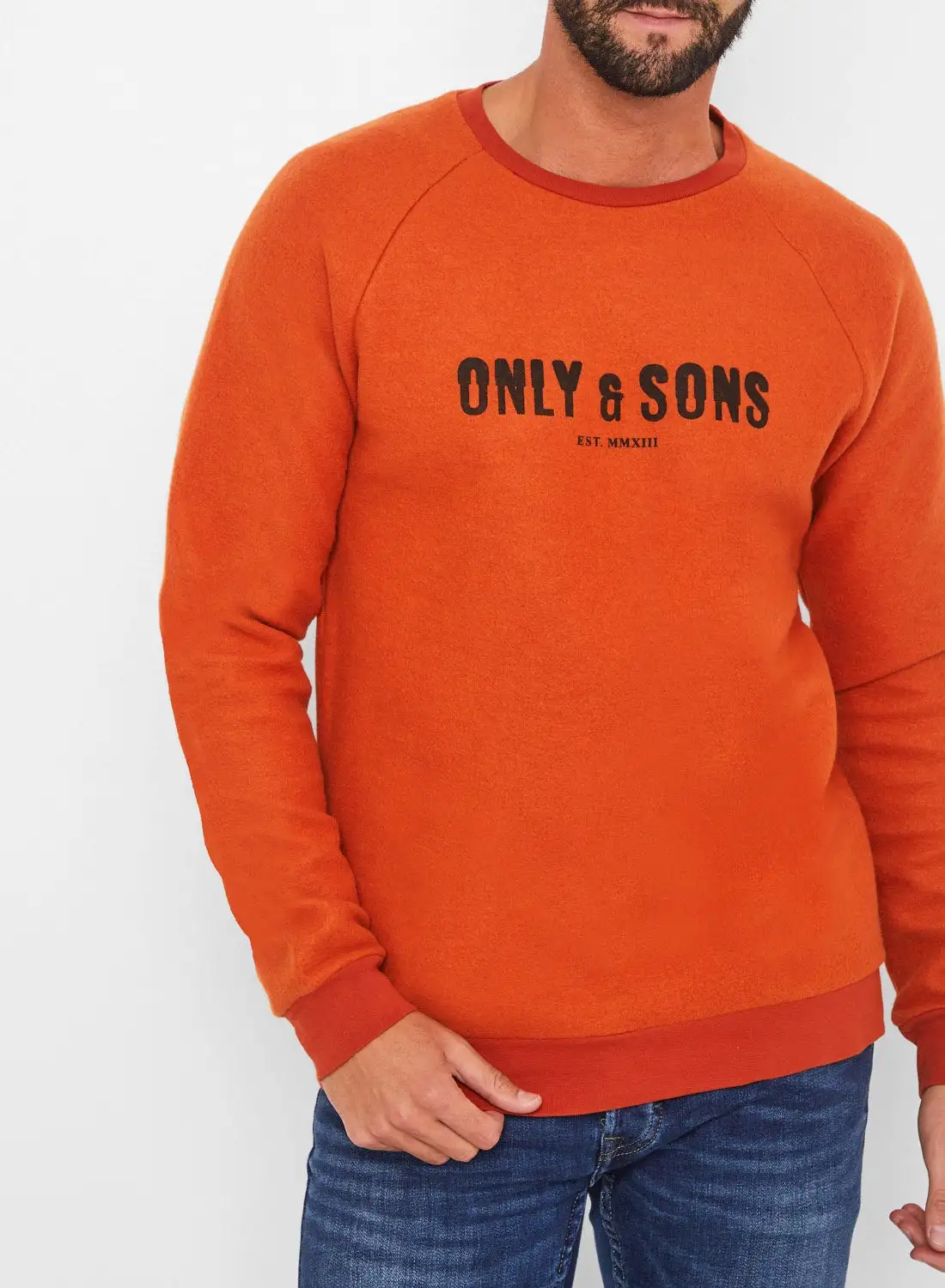 ONLY & SONS Raglan Sleeve Sweatshirt Rust Orange