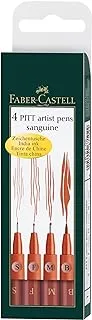 Faber-Castell Pitt Artist Pen India قلم حبر ، محفظة من 4 ، متفائل ، المحتوى: S = 0.3 مم ، F = 0.5 مم ، M = 0.7 مم ، B = رأس فرشاة