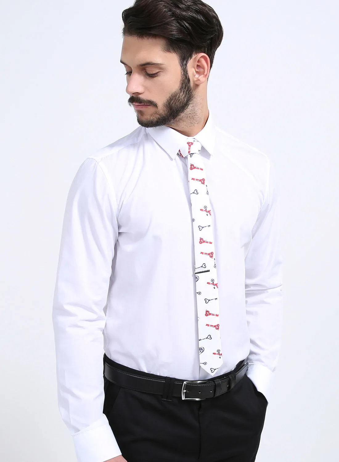 Skinny Tie Madness Key Master Tie White