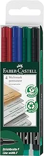 Faber-Castell Multimark overhead marker permanent, F, Assorted 4pcs, (Blue-Black-Red-Green) Waterproof universal marker