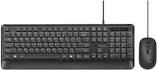 Promate Wired Keyboard and Mouse Combo, Ergonomic Slim Full-Size Quiet Keyboard with 2400 DPI Mouse, Palm Rest, Angled Kickstand and Anti-Slip Silicone Grip for iMac, MacBook Pro, Dell, COMBO-CM5.E/A