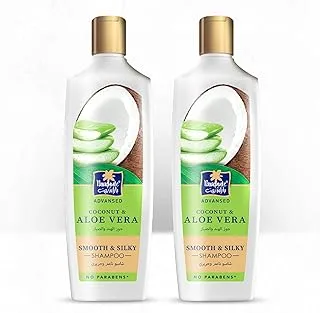 Parachute Advansed Coconut Smooth and Silky Shampoo with Aloe Vera and Coconut | Nourishes and Provides shinier Hair | 0% Harmful Chemicals | 340ml (Pack of 2)