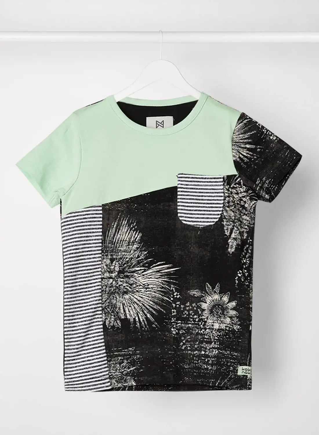 koko noko Kids Floral Graphic Print T-Shirt Faded Neon Green/Dark Grey