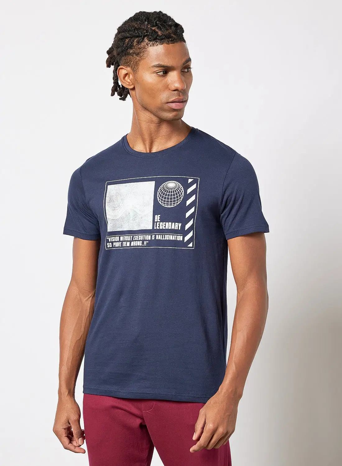 QUWA Placement Printed T-Shirt Oxford Blue