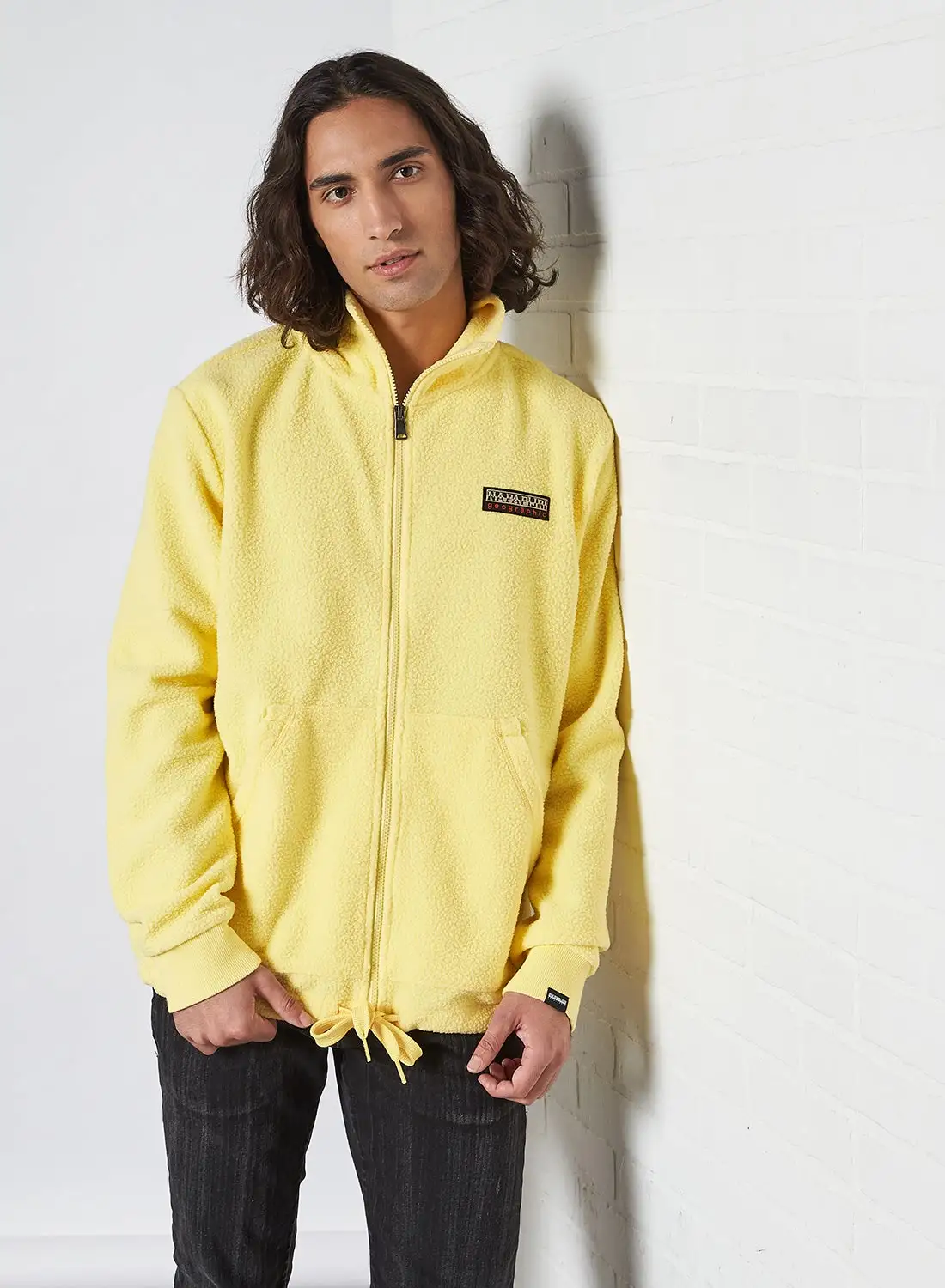 Napapijri Waist Drawstring Dual Pocket Zip Through Hoodie Yellow Sunshine