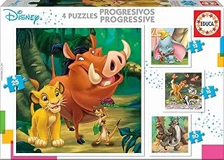 Educa - Disney Animals Dumbo, Bambi, Lion King, the Jungle Book Set of Progressive Puzzles of 12 to 25 pieces. From 3 4 years (18104)