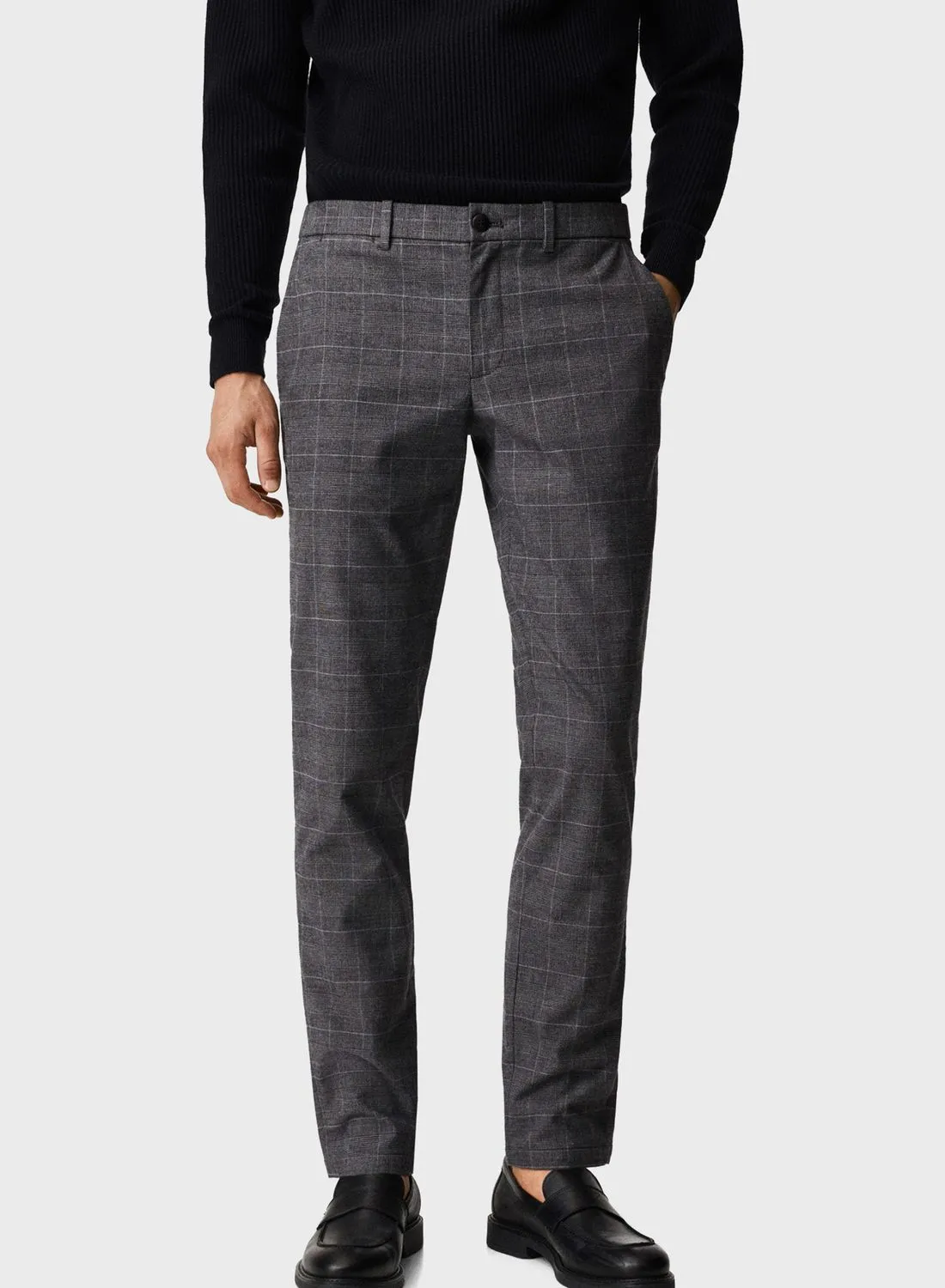 Mango Man Checked Slim Fit Trousers