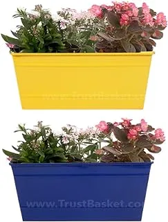 TrustBasketSet of 2 - Rectangular Railing Planter - Yellow and Dark Blue (12 Inch)