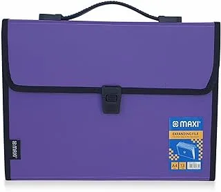 Maxi Expansion File 13 Grids With Handle Purple, 13 Pockets Expanding Folders, Portable Accordion A4 Expandable Organizer