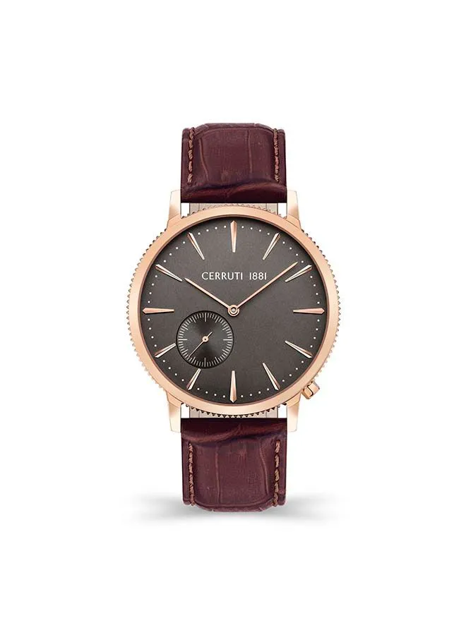 CERRUTI 1881 Men's CARANO Round Shape Leather Band Analog Wrist Watch 41 mm - Brown - CIWGA2111502