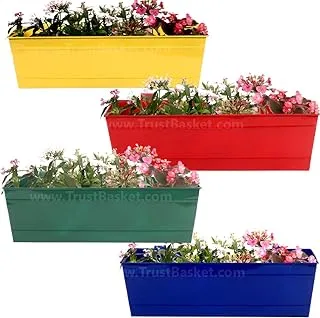 TrustBasket Set of 4 - Rectangular Railing Planter -Yellow, Red,Green And Blue (18 Inch)