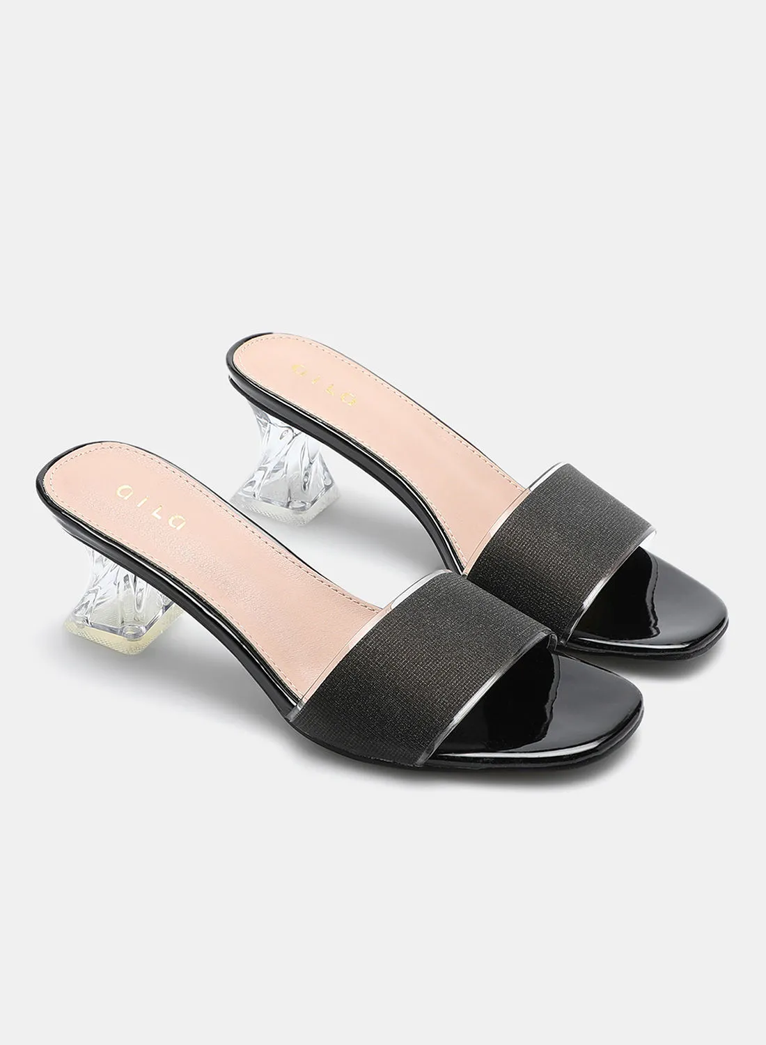 Aila Broad Strap Slip-On Heeled Sandals Black