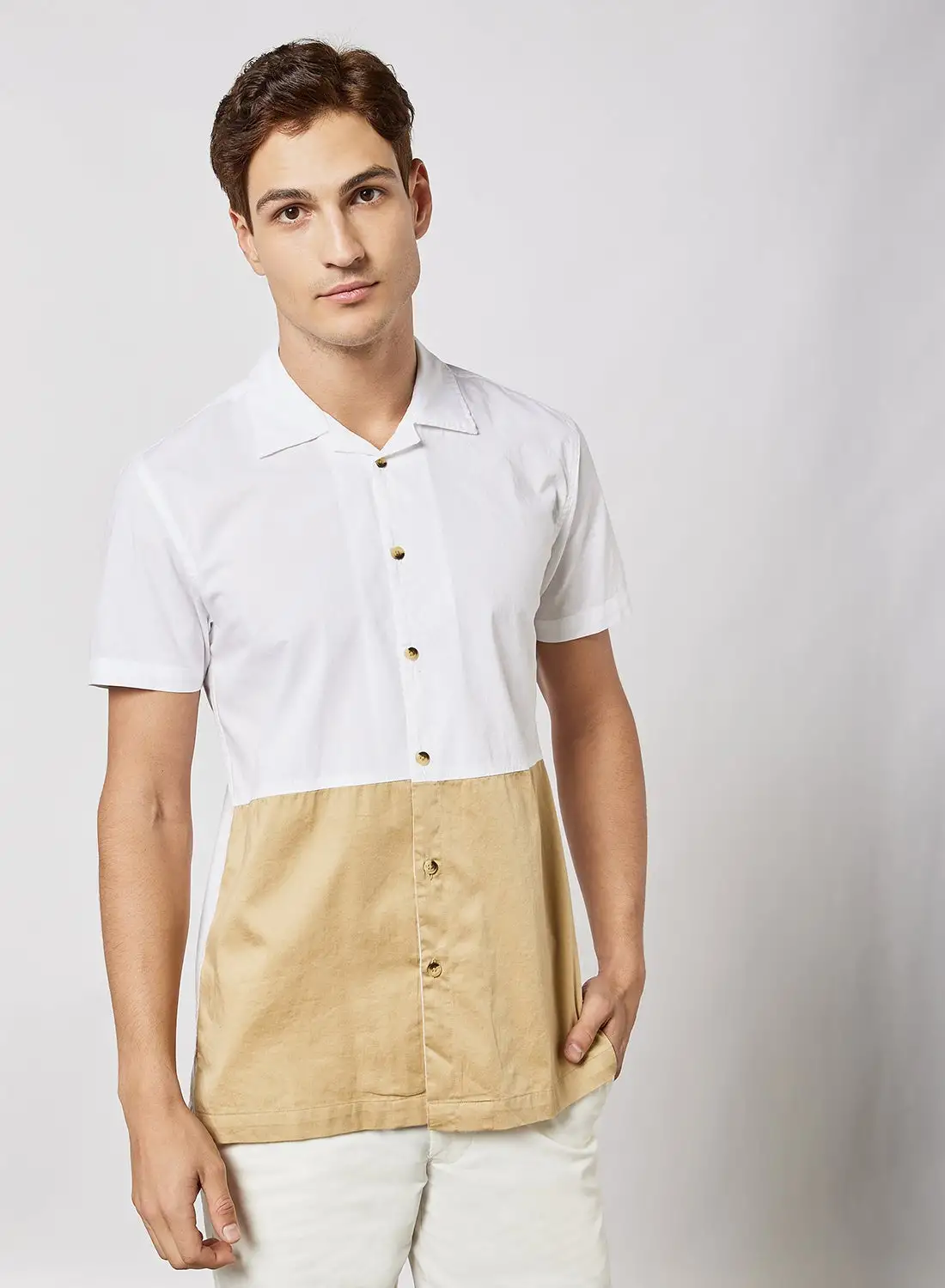 ABOF Regular Fit Short Sleeve Shirt White,Beige