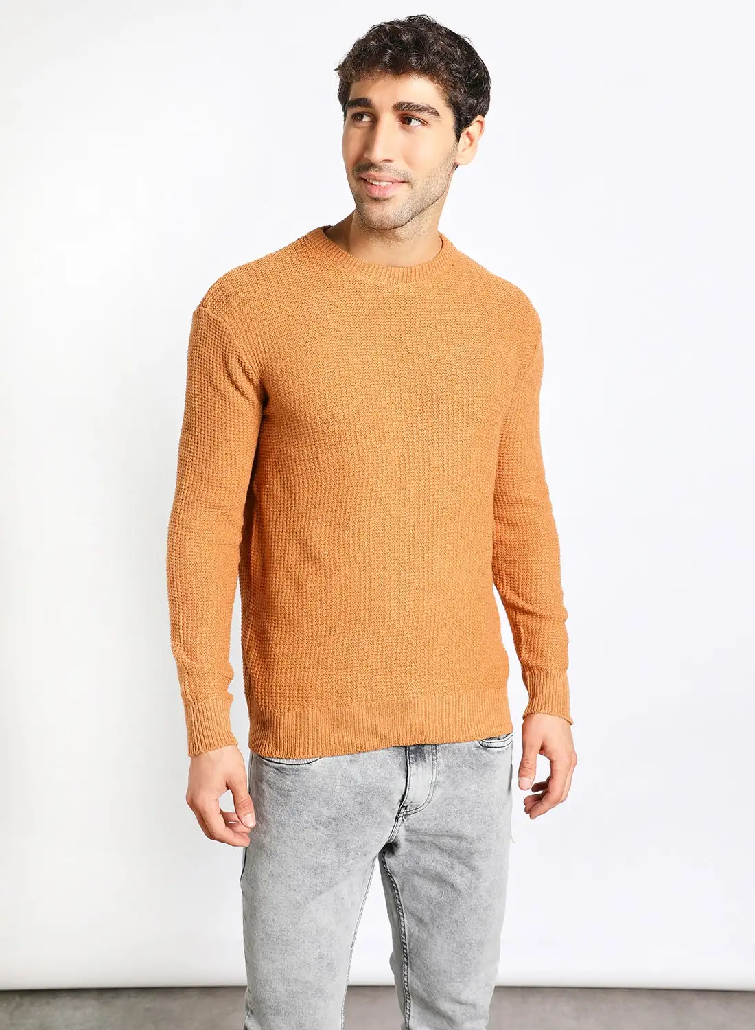 Noon East Men's Ribbed Knitted V-Neck Full Sleeves Warm Sweater For Winters Brown