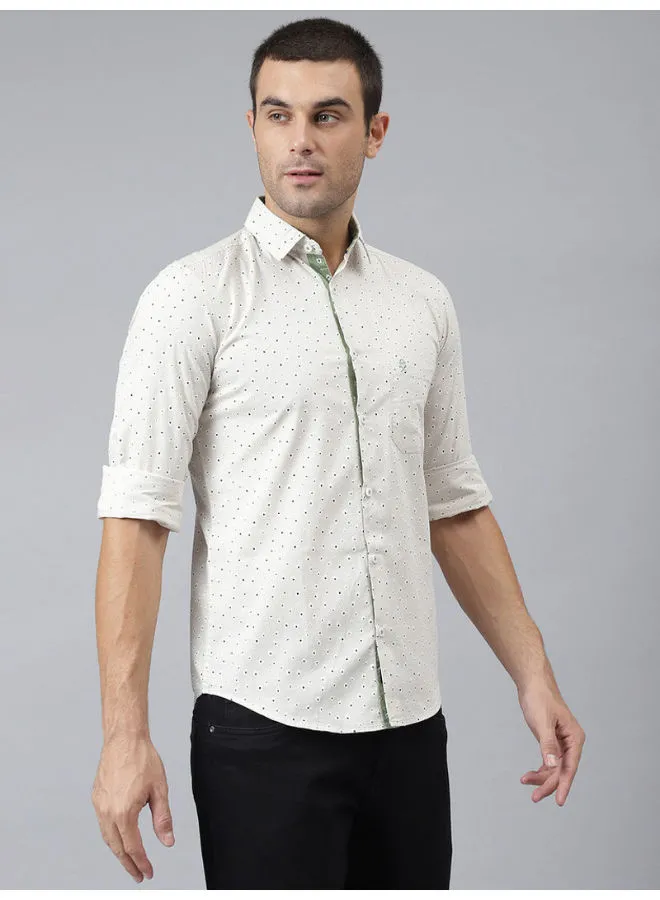 Thomas Scott All-Over Printed Button Down Shirt Ecru