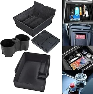 Center Console Organizer Tray Cup Holder Insert 4PCS Upgrade for 2021 2022 2023 Tesla Model 3 Y Interior Accessories Flocked Organizer Armrest Hidden Cubby Drawer Storage Box ABS Material Custom Fit