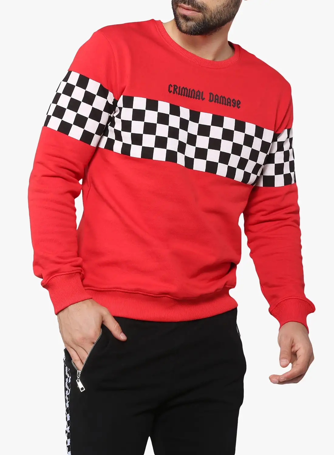 CRIMINAL DAMAGE Chequerboard Sweatshirt Red