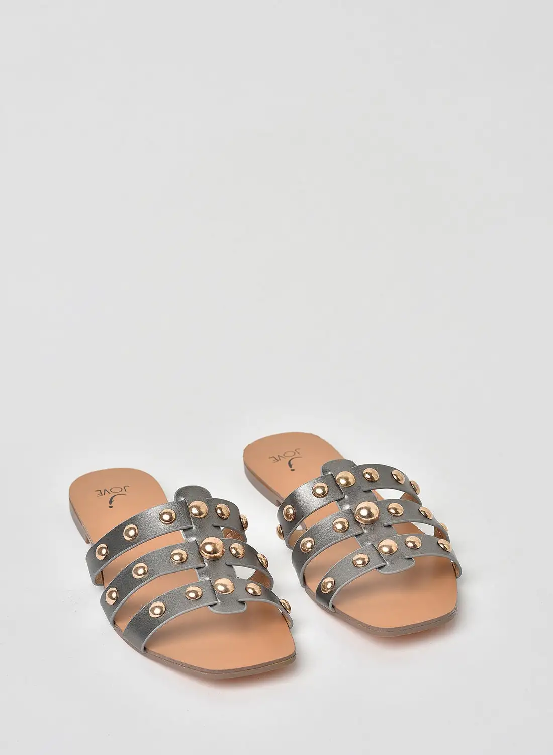 Jove Stylish Elegant Flat Sandals Gunmetal