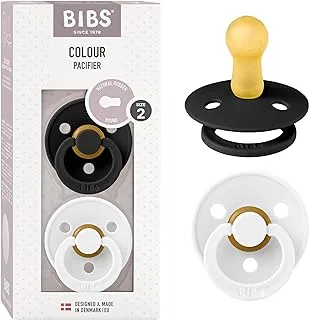 BIBS Colour Soother 2-Pack, BPA Free Dummy Pacifier, Round Natural Rubber Latex, Size 2 (6-18 Months), Black/White