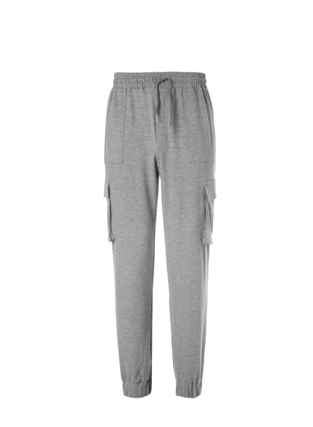 QUWA Solid Pattern Mid-Rise Full Length Joggers With Side Pocket Grey Melange