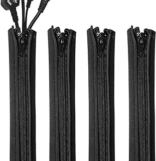 ECVV Cable Management Sleeve 4 Packs Flexible Cord Organizer Sleeve with Zipper Cable Organizer Sleeve for TV Computer Office Home Entertainment Black